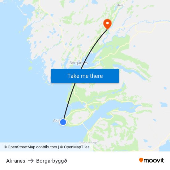 Akranes to Borgarbyggð map