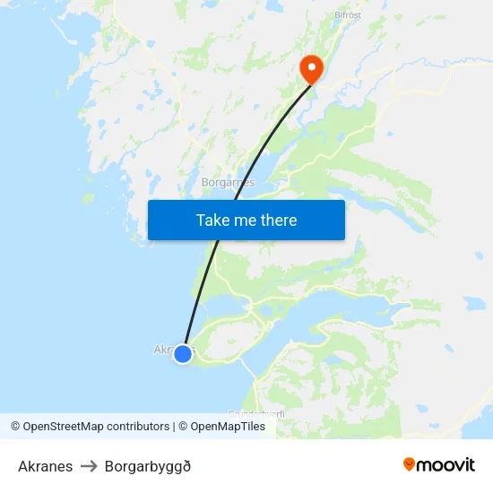 Akranes to Borgarbyggð map
