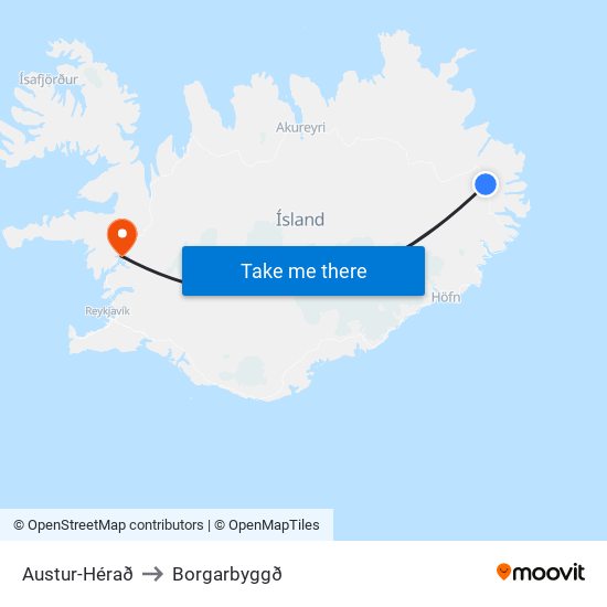 Austur-Hérað to Borgarbyggð map