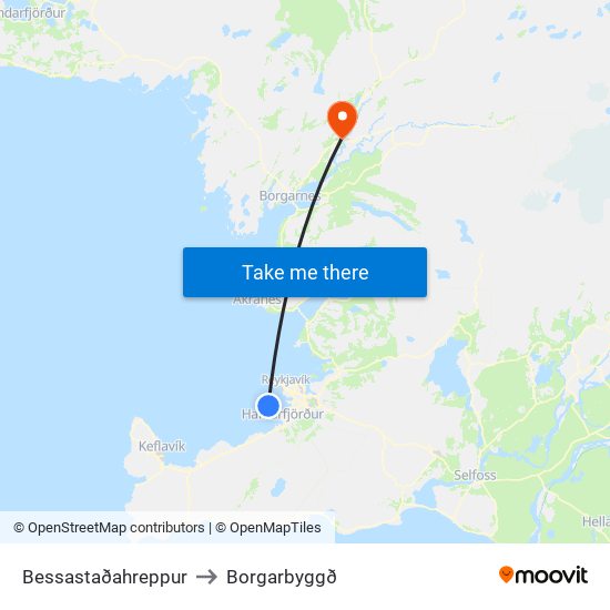 Bessastaðahreppur to Borgarbyggð map