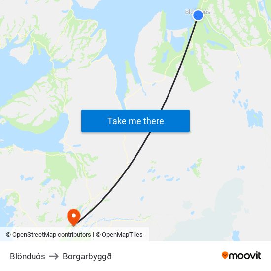 Blönduós to Borgarbyggð map