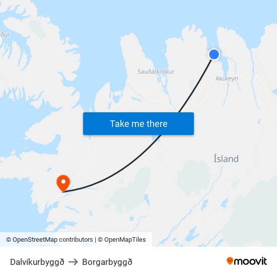 Dalvíkurbyggð to Borgarbyggð map