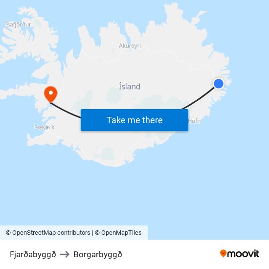 Fjarðabyggð to Borgarbyggð map