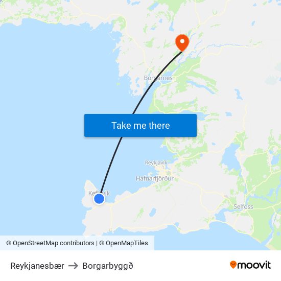 Reykjanesbær to Borgarbyggð map