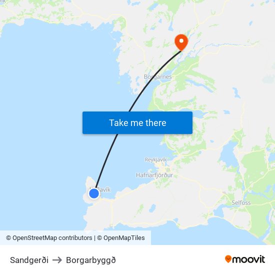 Sandgerði to Borgarbyggð map