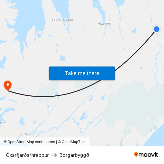 Öxarfjarðarhreppur to Borgarbyggð map