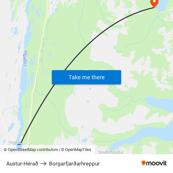 Austur-Hérað to Borgarfjarðarhreppur map