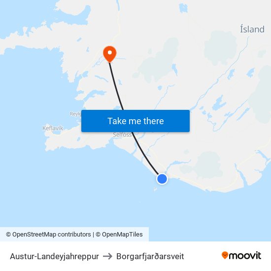 Austur-Landeyjahreppur to Borgarfjarðarsveit map