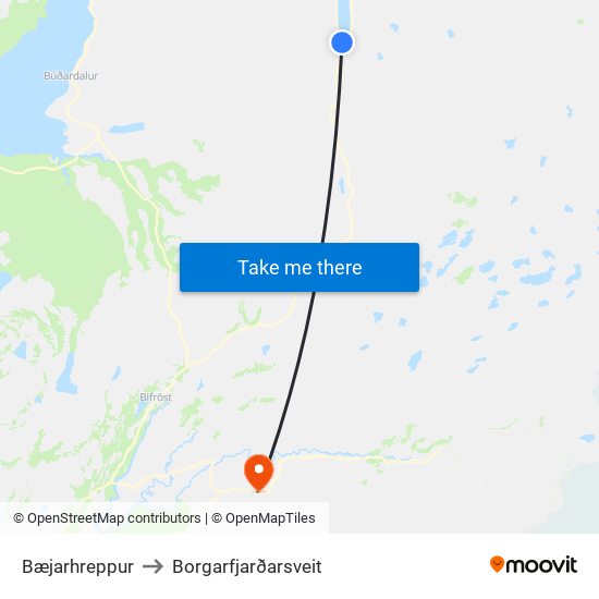 Bæjarhreppur to Borgarfjarðarsveit map