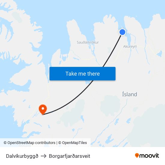 Dalvíkurbyggð to Borgarfjarðarsveit map