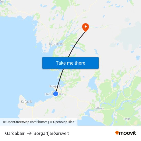 Garðabær to Borgarfjarðarsveit map