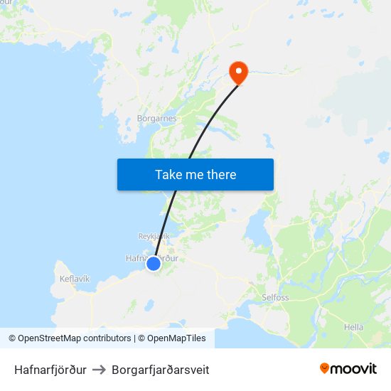 Hafnarfjörður to Borgarfjarðarsveit map