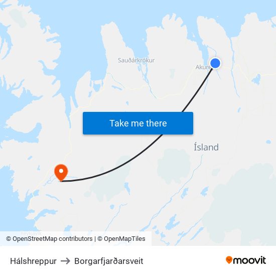 Hálshreppur to Borgarfjarðarsveit map