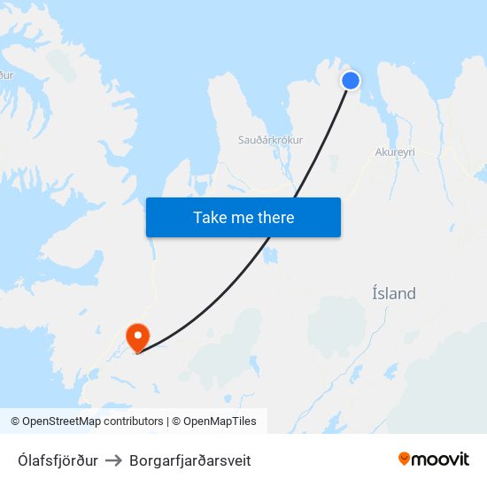 Ólafsfjörður to Borgarfjarðarsveit map