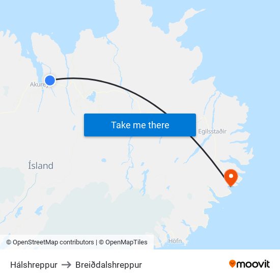 Hálshreppur to Breiðdalshreppur map