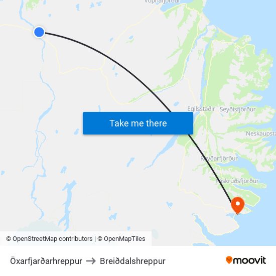 Öxarfjarðarhreppur to Breiðdalshreppur map