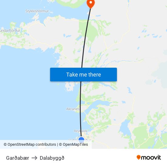 Garðabær to Dalabyggð map