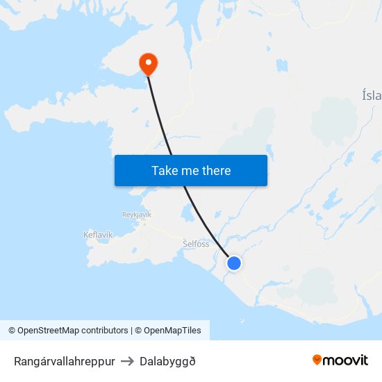 Rangárvallahreppur to Dalabyggð map