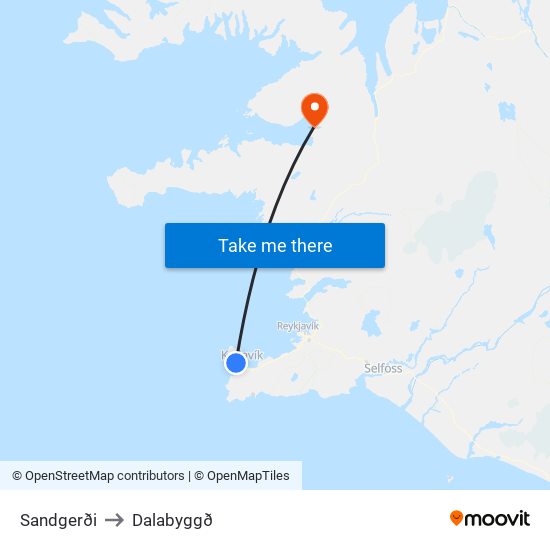 Sandgerði to Dalabyggð map