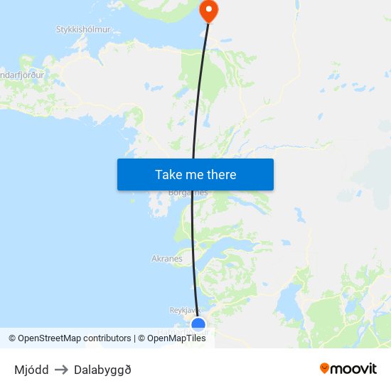 Mjódd to Dalabyggð map