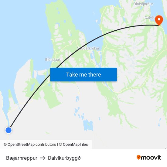 Bæjarhreppur to Dalvíkurbyggð map