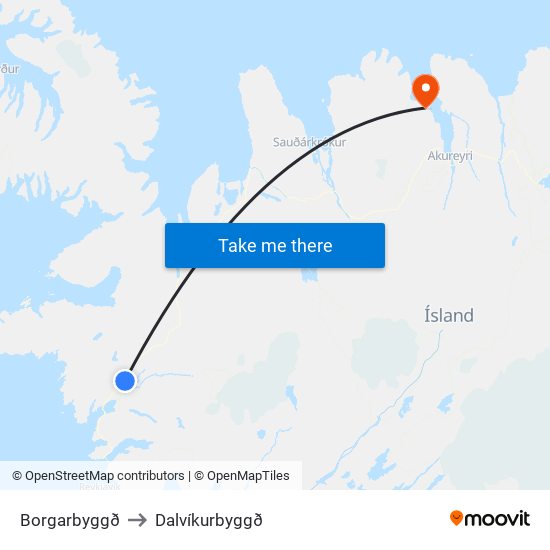 Borgarbyggð to Dalvíkurbyggð map