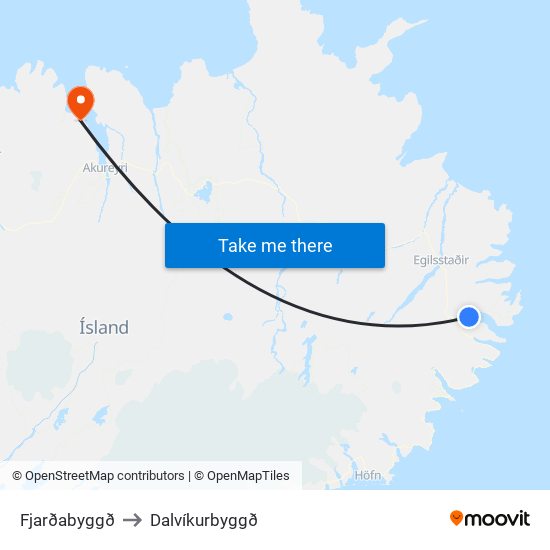 Fjarðabyggð to Dalvíkurbyggð map