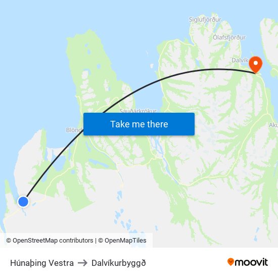 Húnaþing Vestra to Dalvíkurbyggð map