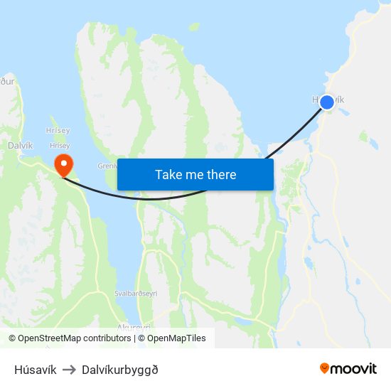 Húsavík to Dalvíkurbyggð map