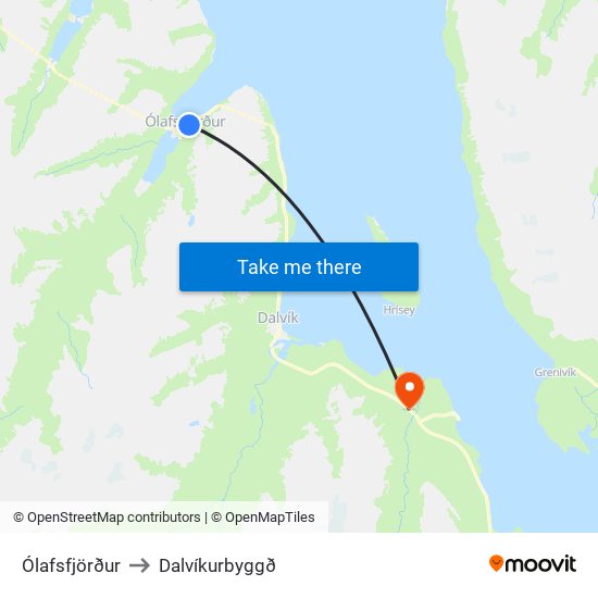 Ólafsfjörður to Dalvíkurbyggð map