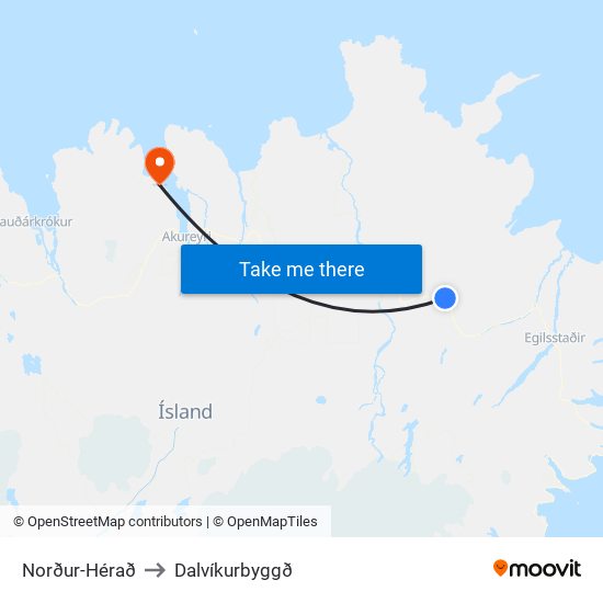 Norður-Hérað to Dalvíkurbyggð map