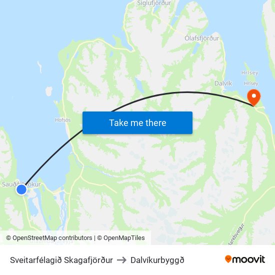 Sveitarfélagið Skagafjörður to Dalvíkurbyggð map