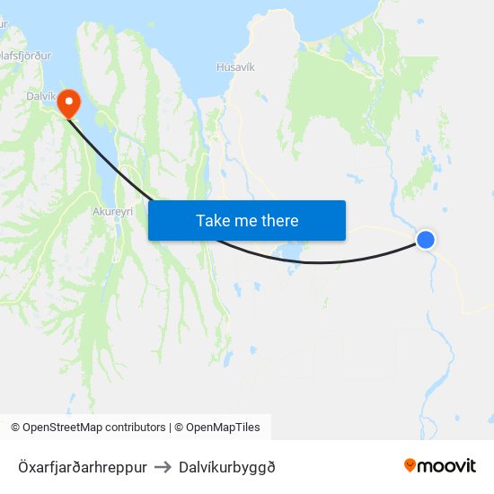 Öxarfjarðarhreppur to Dalvíkurbyggð map