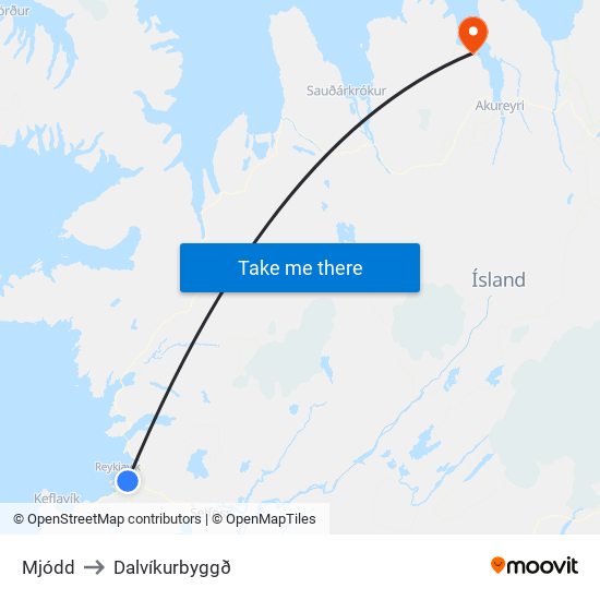 Mjódd to Dalvíkurbyggð map