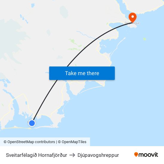 Sveitarfélagið Hornafjörður to Djúpavogshreppur map