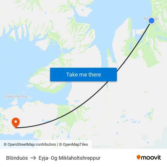 Blönduós to Eyja- Og Miklaholtshreppur map