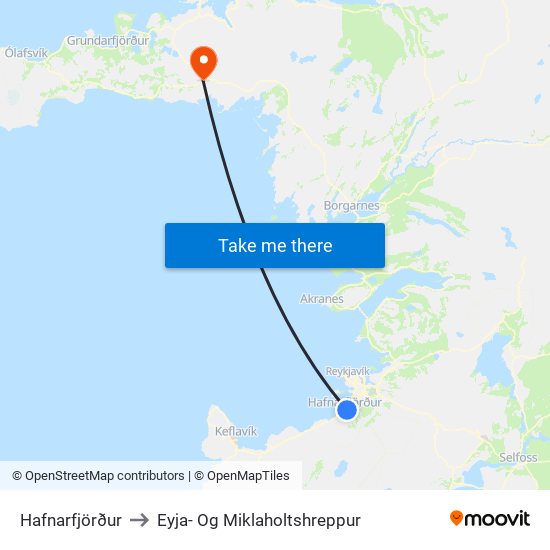 Hafnarfjörður to Eyja- Og Miklaholtshreppur map