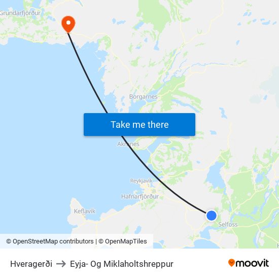 Hveragerði to Eyja- Og Miklaholtshreppur map