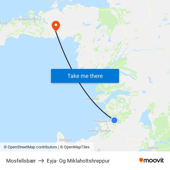 Mosfellsbær to Eyja- Og Miklaholtshreppur map