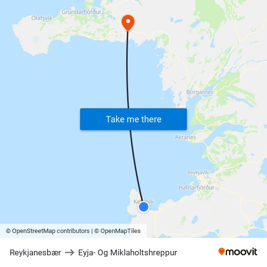 Reykjanesbær to Eyja- Og Miklaholtshreppur map