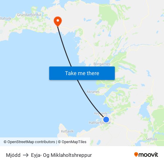 Mjódd to Eyja- Og Miklaholtshreppur map