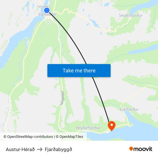 Austur-Hérað to Fjarðabyggð map