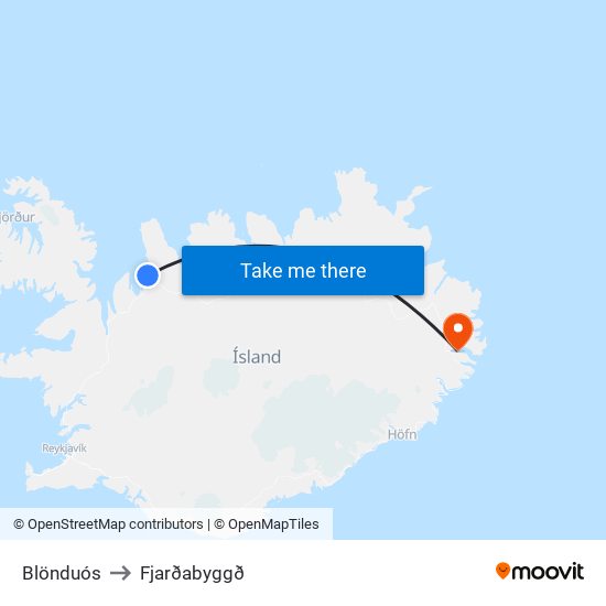 Blönduós to Fjarðabyggð map