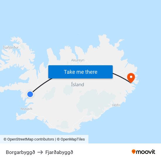 Borgarbyggð to Fjarðabyggð map
