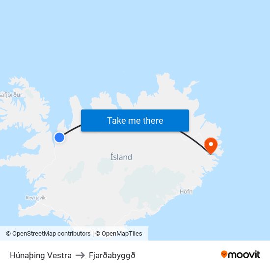 Húnaþing Vestra to Fjarðabyggð map