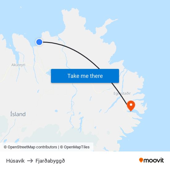 Húsavík to Fjarðabyggð map