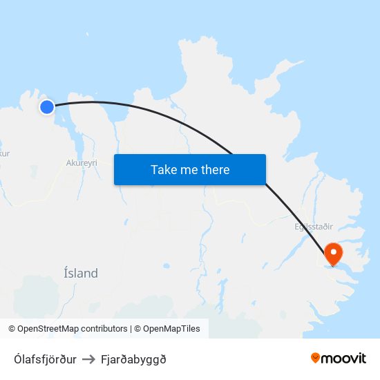 Ólafsfjörður to Fjarðabyggð map