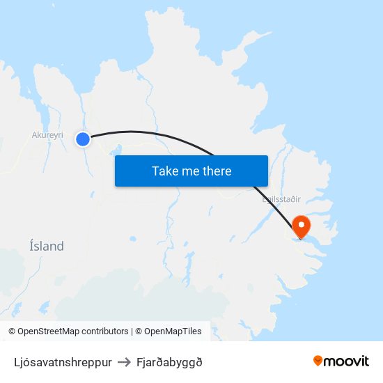 Ljósavatnshreppur to Fjarðabyggð map