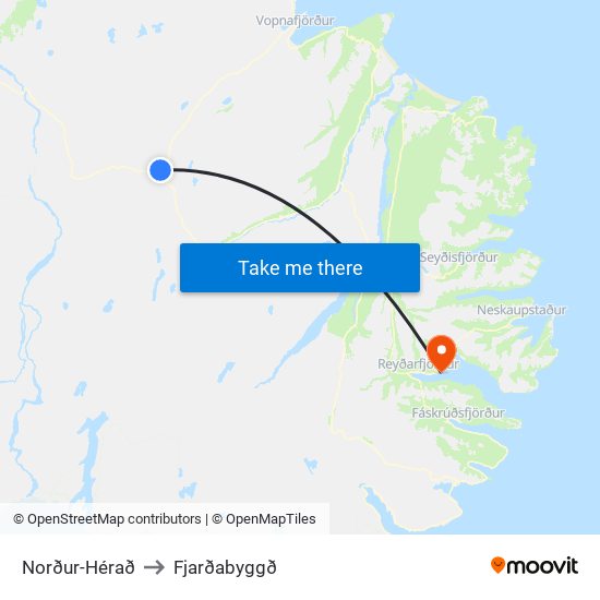 Norður-Hérað to Fjarðabyggð map