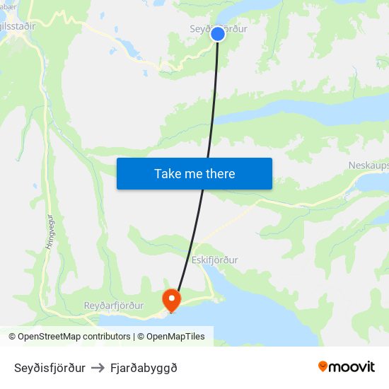 Seyðisfjörður to Fjarðabyggð map